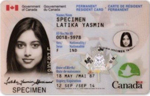 A Specimen of the Most recent Canadian Permanent Residence Card.